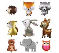 SHUBEIEUMI Balloons 9 Pieces, Foil Balloons Set, Jungle Animal Balloons, Raccoon Deer Owl Squirrel Elephant Party Balloons for Birthday Party Decorations, 48cm