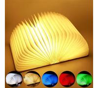 SHUBEIEUMI LED Book Light, Wooden Book Lamp, 5 Color Folding Book Light USB Rechargeable Book Reading Lamp with Charging Cable for Home, Office, Library Decor (12 * 9 * 2.5cm)