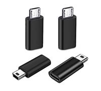 SHUBEIEUMI USB C Adapter(4 Pack), USBC Female to Micro USB Male Adapter 2Pack + USB C to Mini USB 2.0 Adapter 2Pack, Data Transfer Adapter for Galaxy S7/S7 Edge/S6/J7, LG G4-Black
