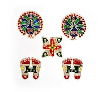 Shubh Labh Charan Diwali Lakshmi Charan Pagla Padhuka Footsteps Floor Wall Main Door Stickers for Festival Pooja Home Temple Office Décor Decoration and Gifting (Green Peacock)