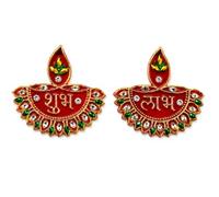 Shubh Labh Decorative Sticker Set, Traditional Hindu Auspicious Symbol, Gold Finish with Double Sided Tape, Ideal for Main Door, Temple, Office, Diwali,Pooja, Griha Pravesh (Diya Shubh Labh)