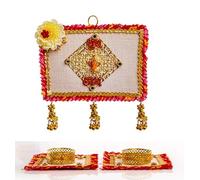 Shubh Labh Hanging with Set of 2 Tealight Holders for Wall Door Home Temple Diwali Festivals Wedding Functions Indian Traditional Décor Decoration Gifting