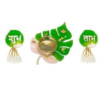 Shubh Labh Wall Main Door Decoration and T Light Holder for Religious Ritual Festival Diwali Pooja Poojan Home Temple Office Décor and Gifting (Green)