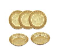 Shubhkart Solid Brass Decorative Nakshi Plate Set for Puja, Decoration & Gifting (Medium 9.5 cm, Pack of 5, Solid Brass)