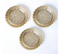 Shubhkart Solid Brass Decorative Nakshi Plate Set, Ideal for Puja, Home Decor, Diwali and Festive Gifting, Large 11 cm, Pack of 3 (Pattern May Vary)