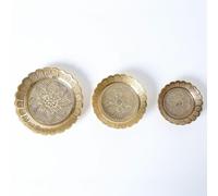 Shubhkart Solid Brass Decorative Nakshi Plate Set, Ideal for Puja, Home Decor, Diwali and Festive Gifting, Pack of 3 Plates in Small 7 cm, Medium 9.5 cm and Large 11 cm Sizes, Assorted Pack of 3