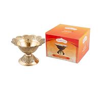 Shubhkart Solid Brass Engraved Floral Oil Lamp Diya for Puja and Religious Rituals, Deepak for Home Decor, Office and Temples, Ideal Festive Gift