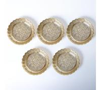 Shubhkart Solid Brass Engraved Plate Set 11 cm (Pack of 5) - Indian Decorative Ritual Plates for Puja, Meditation & Festive Décor | Traditional Hindu Offering Plates for Home Altar & Cultural Gifting