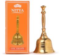 Shubhkart Solid Brass Ghanti for Puja, 4 Inch Handheld Temple Bell, Ideal for Home Temple, Events, Decorations, Food Line, Alarms, Jingles and Service Use, Large