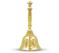 Shubhkart Solid Brass Puja Ghanti, 3.7 Inch Hand Held Temple Bell for Home, Events, Decoration, Food Line, Alarm and Service, Medium