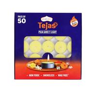 Shubhkart Tejas Puja Ghee T-Light Candle Set of 50, Non-Toxic Smokeless Wax-Free Tea Light Candles, Ideal for Home Decor, Prayers, Rituals, Weddings and Festive Decoration, 3 Hours Burn Time