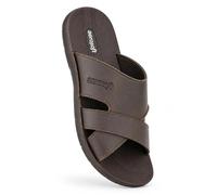 ShuCentre Aerosoft Mens Comfort Leather Look Summer Holiday Walking Flip Flops Slip On Mules Sandals (Brown, UK Footwear Size System, Adult, Men, Numeric, Medium, 10)