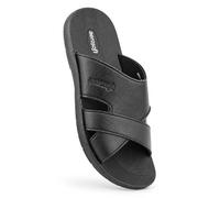 ShuCentre Aerosoft Mens Comfort Leather Look Summer Holiday Walking Flip Flops Slip On Mules Sandals (Black, UK Footwear Size System, Adult, Men, Numeric, Medium, 8)