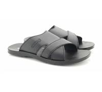 ShuCentre Aerosoft Mens Comfort Leather Look Summer Holiday Walking Flip Flops Slip On Mules Sandals (Black, UK Footwear Size System, Adult, Men, Numeric, Medium, 9)