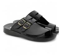 ShuCentre Aerosoft Mens Comfort Twin Buckle Summer Holiday Walking Slip On Flip Flops Toe Loop Mules Sandals (Black, UK Footwear Size System, Adult, Men, Numeric, Medium, 10)