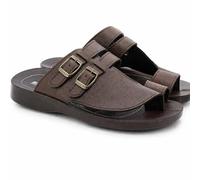 ShuCentre Aerosoft Mens Comfort Twin Buckle Summer Holiday Walking Slip On Flip Flops Toe Loop Mules Sandals (Brown, UK Footwear Size System, Adult, Men, Numeric, Medium, 10)