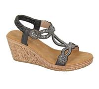 ShuCentre Cipriata Ora L524 Ladies Jewelled Elasticated Sling Back Smart Sandal (Black, UK Footwear Size System, Adult, Women, Numeric, Medium, 7)