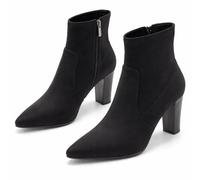 ShuCentre Ladies Black Ankle Boots | Slim Fit Chunky Heel Inside Zip | Comfortable Classic Stylish Boots for Casual & Special Events Wear | Synthetic Nubuck & Textile | UK Size Up to 3-8