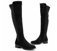 ShuCentre Ladies Comfort Classic Stylish Black Suede Inside Zip Low Heel Stretch Knee High Casual Boots (Black, 5, UK Footwear Size System, Adult, Women, Numeric, Medium, 5)