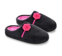 ShuCentre Ladies Comfort Lightweight Luxury Amy 3D Rose Bow Indoor Home Memory Foam Mule Slippers (Black, Uk 3-8, UK Footwear Size System, Adult, Women, Numeric, Medium, 7)