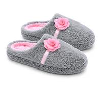 ShuCentre Ladies Comfort Lightweight Luxury Amy 3D Rose Bow Indoor Home Memory Foam Mule Slippers (Grey, Uk 3-8, UK Footwear Size System, Adult, Women, Numeric, Medium, 5)