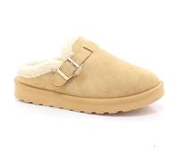 ShuCentre Womens Faux Fur Clogs Slip On Slippers with Adjustable Strap | Lightweight & Durable Sole | Suede Style Comfort Clog Slippers for Indoor Home Wear (Camel, 4 UK)