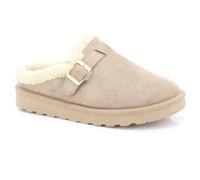 ShuCentre Womens Faux Fur Clogs Slip On Slippers with Adjustable Strap | Lightweight & Durable Sole | Suede Style Comfort Clog Slippers for Indoor Home Wear (Khaki, 7 UK)