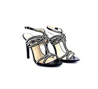 ShuCentre Womens Ladies Black/Silver Occasion Wedding Sparkle High Heel Ankle Strap Sandals - Black/Silver, UK 4