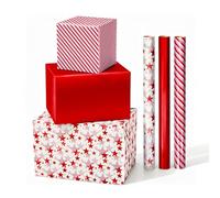 SHUCHING 3 Rolls Gift Wrapping Paper, 43cm × 3m Red Metallic Foil Wrapping Paper for Christmas Birthday Wedding Anniversary Fathers'day Valentine's Day, Party