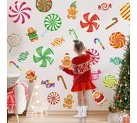 SHUCHING 9 Sheets DIY Candy Cane Wall Stickers Peel and Stick, Christmas Lollipop Gingerbread Man Wall Decals Decorations for Kids Bedroom Window Glass Floor Door Party