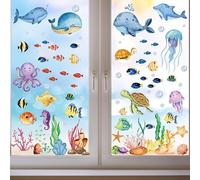 SHUCHING 9 Sheets Ocean Animals Window Stickers, Under the Sea Fish Whales Window Clings, Double Sided Static Sticker Decals for Kids Bedroom Bathroom Glass Reusable