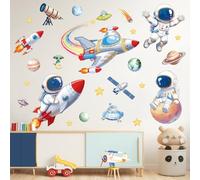 SHUCHING Astronauts Rockets Wall Stickers, Spaceship Planets Wall Decals, Removable Vinyl Decorations for Kids Boys Bedroom Nursery Playroom