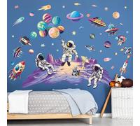 SHUCHING Astronauts Wall Stickers Peel and Stick, Outer Space Planets Wall Decals for Boys, Removable Vinyl Wall Decoration Art for Kids Bedroom Nursery Playroom