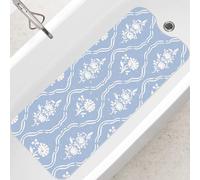 SHUCHING Blue and White Bath Mat Non Slip Anti Mould, 100 X 40 cm Extra Long Bathtub Mat Anti Slip, Shower Mat Non Slip Anti Mould for Bathroom Machine Washable