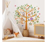 SHUCHING Colorful Clock Tree Wall Decals Peel and Stick, Animal Clock Fall Leaves Birds Wall Stickers, Wall Décor Art for Kids Nursery Living Room Bedroom Playroom