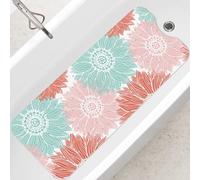 SHUCHING Colourful Flowers Bath Mat Non Slip Anti Mould, 100 X 40 cm Extra Long Bathtub Mat Anti Slip, Shower Mat Non Slip Anti Mould for Bathroom Machine Washable