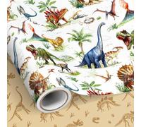 SHUCHING Dinosaur Wrapping Paper Roll - 43 cm x 10 m, Reversible Brown Dino Fossil Gift Wrap for Kids, Boys, Birthdays, Baby Showers and Dinosaur Parties
