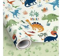 SHUCHING Dinosaur Wrapping Paper Roll - 43 cm x 10 m, Reversible Palm Tree Gift Wrap for Kids, Boys, Birthdays, Baby Showers and Dinosaur Parties