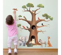 SHUCHING Forest Animal Tree Wall Decals Peel and Stick, Elephant Giraffe Wall Stickers, Wall Décor Art for Kids Nursery Living Room Bedroom Playroom