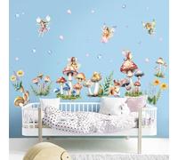 SHUCHING Forest Mushroom Wall Sticker Peel and Stick, Fairy Tale Squirrels Wall Decal, Removable Vinyl Wall Decor Art Home Decoration for Living Room Bedroom Nursery Playroom