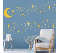 SHUCHING Glitter Starburst Wall Stickers, Gloden Atomic Stars and Moon Wall Decals, Removable Vinyl Decorations for Kids Bedroom