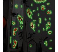 SHUCHING Glow in The Dark Scary Halloween Wall Sticker Peel and Stick, Luminous Bloody Handprint Footprint Wall Decals, Removable Wall Decor Art for Living Room Bathroom Bedroom Cabinet