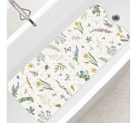 SHUCHING Green Leaves Flower Bath Mat Non Slip Anti Mould, 100 X 40 cm Extra Long Bathtub Mat Anti Slip, Shower Mat Non Slip Anti Mould for Bathroom Machine Washable