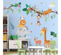 SHUCHING Jungle Animals Tree Branch Wall Stickers Peel and Stick, Elephant Giraffe Lion Safari Wall Decals, Wall Decoration Art for Kids Boys Bedroom Nursery Playroom Classroom