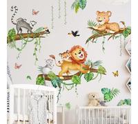 SHUCHING Jungle Animals Wall Decals Peel and Stick, Self-Adhesive Vinyl Safari Wall Sticker, Tree Branch Wall Decor Art Home Decoration for Baby Nursery Kids Bedroom
