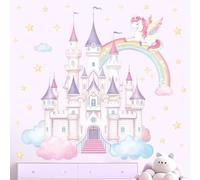 SHUCHING Large Castle Princess Wall Stickers, Unicorn Rainbow Wall Decals for Girls, Removable Vinyl Decorations for Baby Kids Bedroom Nursery Playroom