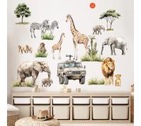 SHUCHING Large Safari Animal Wall Stickers Peel and Stick, Jungle Animals Elephant Lion Giraffe Wall Decals for Boys, Wall Decoration Art for Kids Bedroom Nursery Playroom Classroom