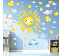 SHUCHING Large Sun Wall Sticker Peel and Stick, Cloud Heart Rainbow Wall Decal for Kids, Removable Vinyl Wall Decor Art Home Decoration for Living Room Bedroom Nursery Playroom