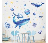 SHUCHING Large Whale Wall Stickers for Kids, Removable Vinyl Blue Whales Wall Decals Decoration for Children's Bedroom Playroom