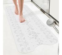 SHUCHING Luxury Bath Mat Non Slip for Adults & Elderly, Bathroom Shower Mat Anti Mold Machine Washable Quick Dry, White Flower, 100 X 40 cm Extra Long